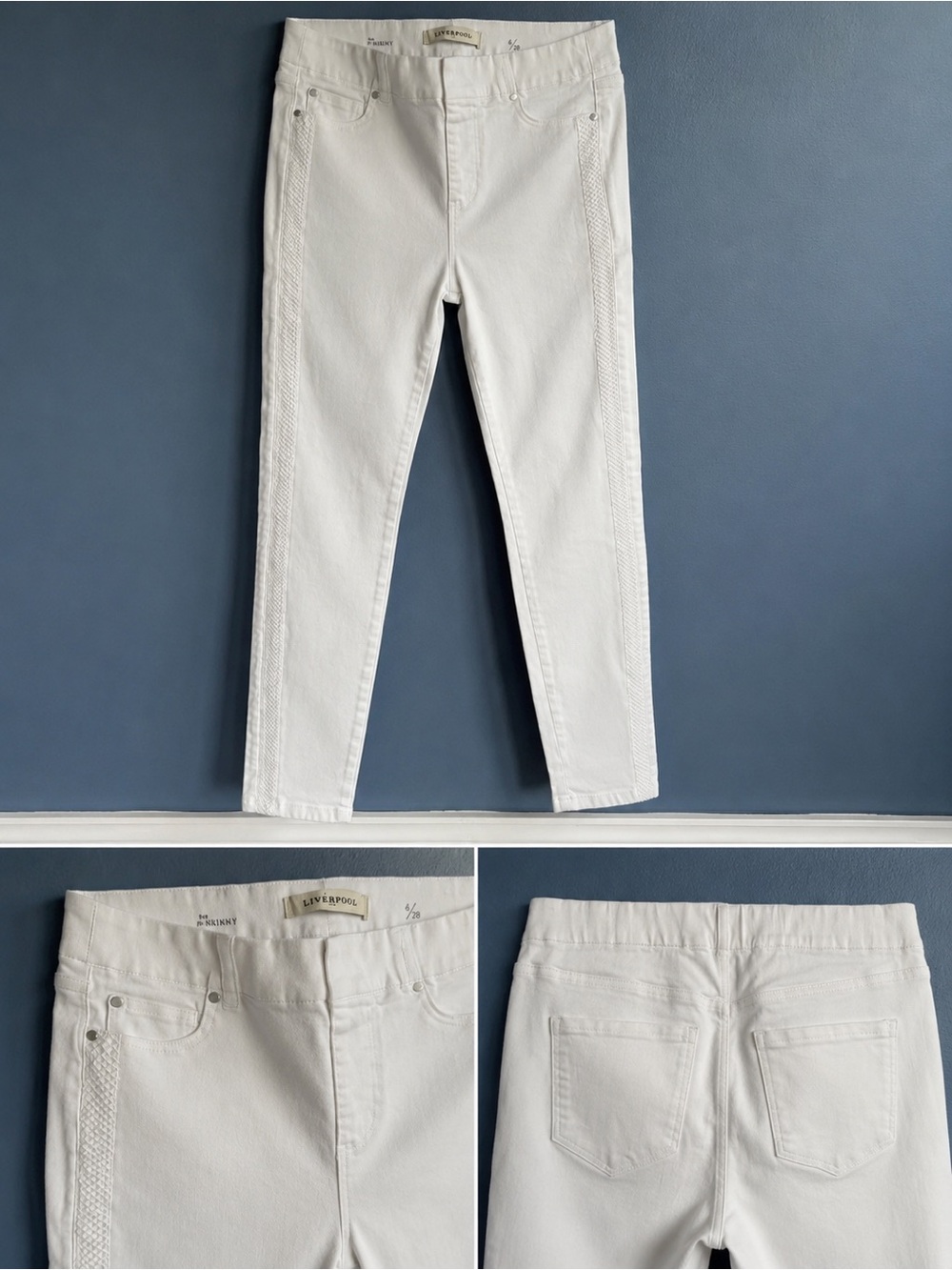 Liverpool The Nikki Skinny White Jeans Side Detail Size 6/28
